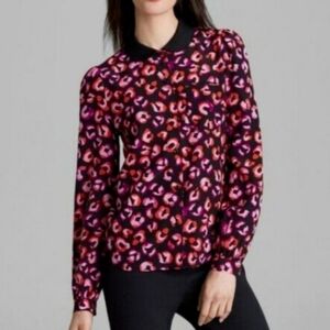 Kate Spade Silk Blouse Abstract Long Sleeve Button Down Shirt Pink Black Size 10